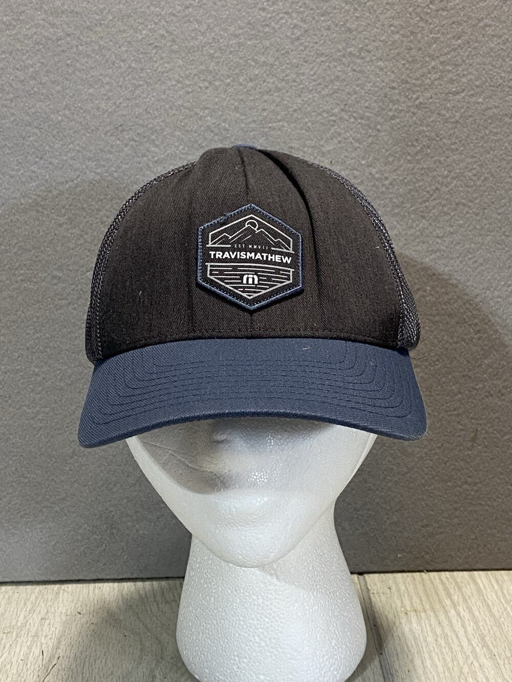 TravisMathew Men's Gray/Blue Solid Mesh Back Trucker Hat